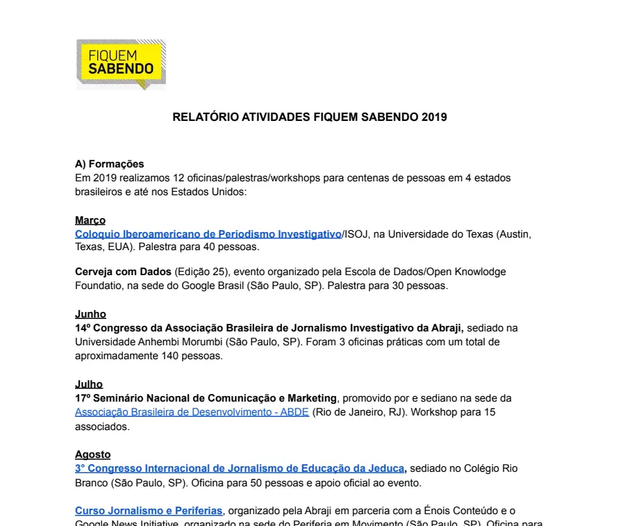 Relatório de Atividades 2019