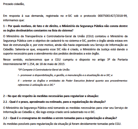Foto resposta da CGU sobre Ministério da Justiça